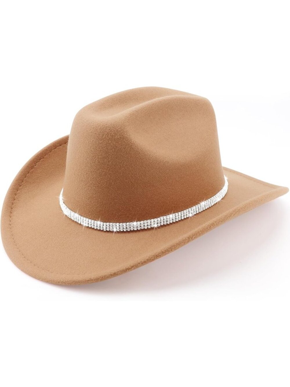 Unisex Camel Western Cowboy Felt Wide Brim Fedora Belt Buckle Imported Hat